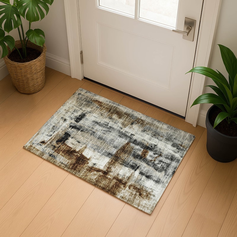 Premium Washable Super Soft Abstract Glam Mayfield Rug - Taupe - 1'8" x 2'6"