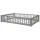 Twin/Full/Queen size Floor Platform Bed with Fence and Door for Kids, Toddlers