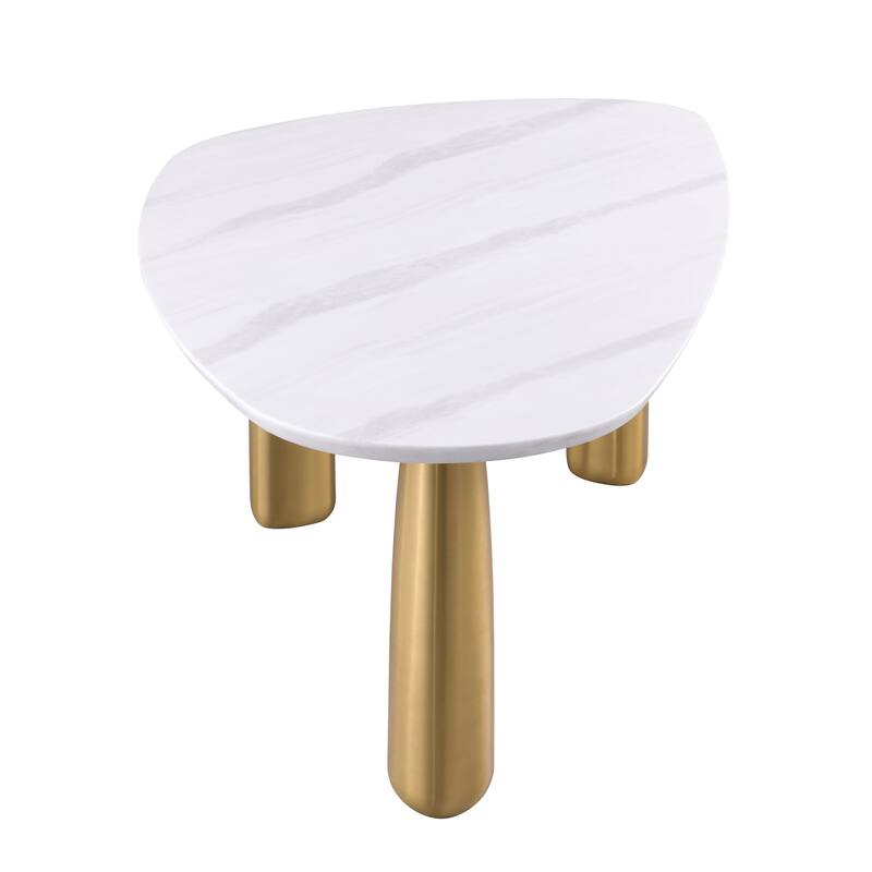 Furniture of America Luvien Modern White Sintered Stone Top Oval Dining Table with Gold Legs