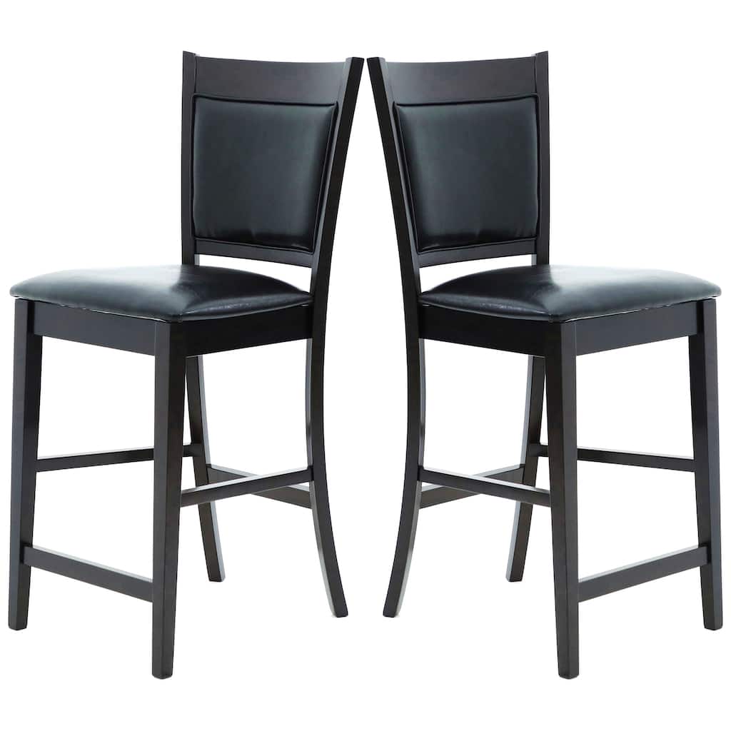Elegant Wood Frame with Black Leatherette Upholstery Counter Height Dining Stools (Set of 2)