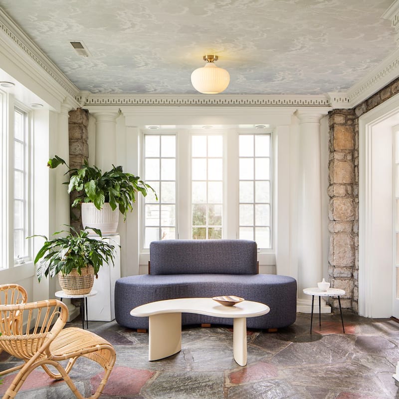 1-Light Modern Elegant Ribbed Glass Flush Mount with Brushed Brass/Matte Black Finish for Bedroom & Foyer