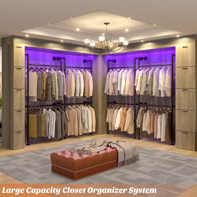 38- 153 Wide Heavy-Duty Wall-Mounted Garment Rack, Pipe Clothes Hanging Rods Closet System