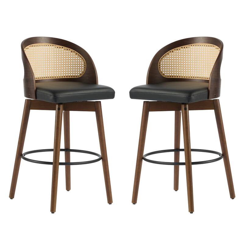 Roomfitters Como Indoor Wood Barstools with Rattan Back, PU Seat Set of 2 - Set of 2