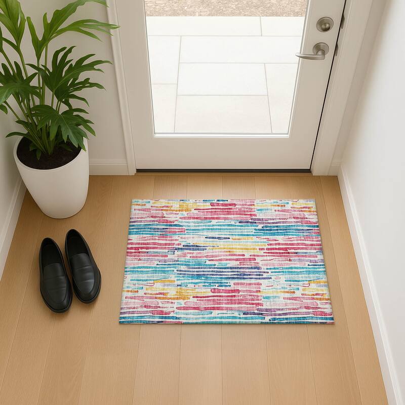Premium Washable Super Soft Modern Stripes Mayfield Rug - White - 1'8" x 2'6"