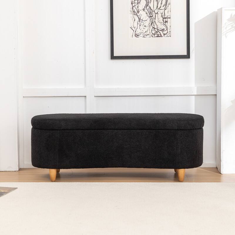 Modern Glam Teddy Fabric Upholstered Storage Ottoman Bench