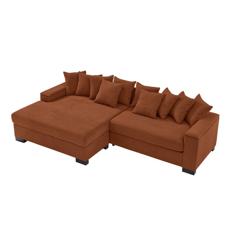 L Shape Sofa with Convertible Chaise Lounge, Arm Storage and Pillows