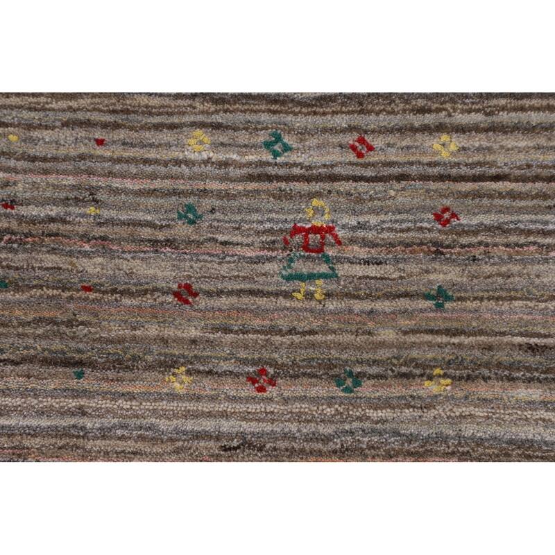 Earth Tone Striped Gabbeh Indian Area Rug Hand-Knotted Wool Carpet - 4'11" X 8'0"