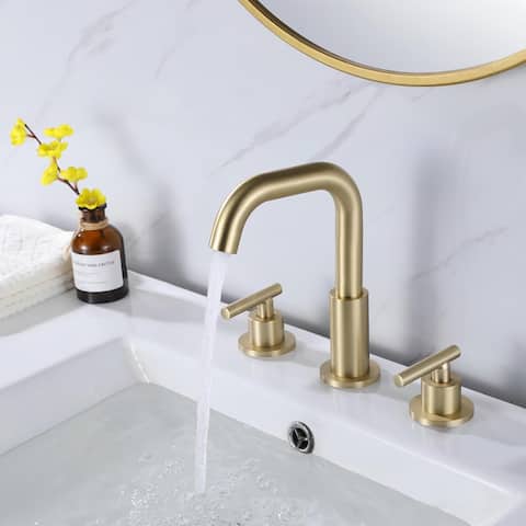 Modern Brushed Gold 360 Rotary Bathroom Faucet Widespread for Sink 3 hole with 2 Handles