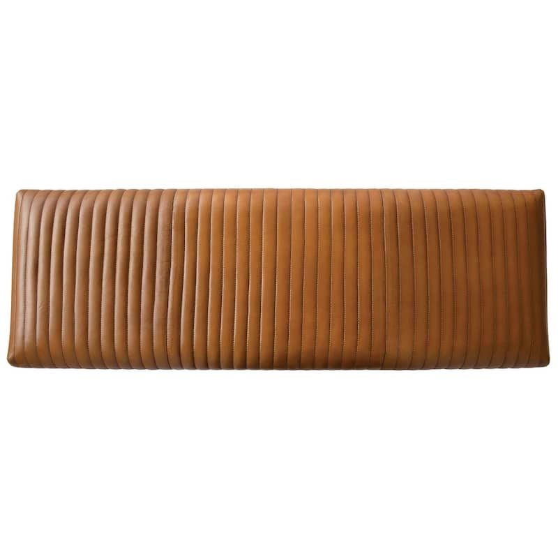 Mango Wood and Leather Grid Bench