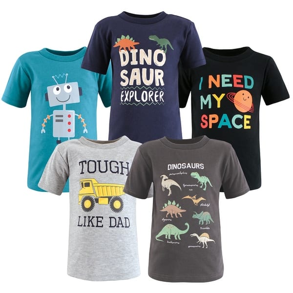 slide 1 of 1, Hudson Baby Toddler Boy Short Sleeve T-Shirts, Dino Truck Robot 2T - Dino Truck Robot