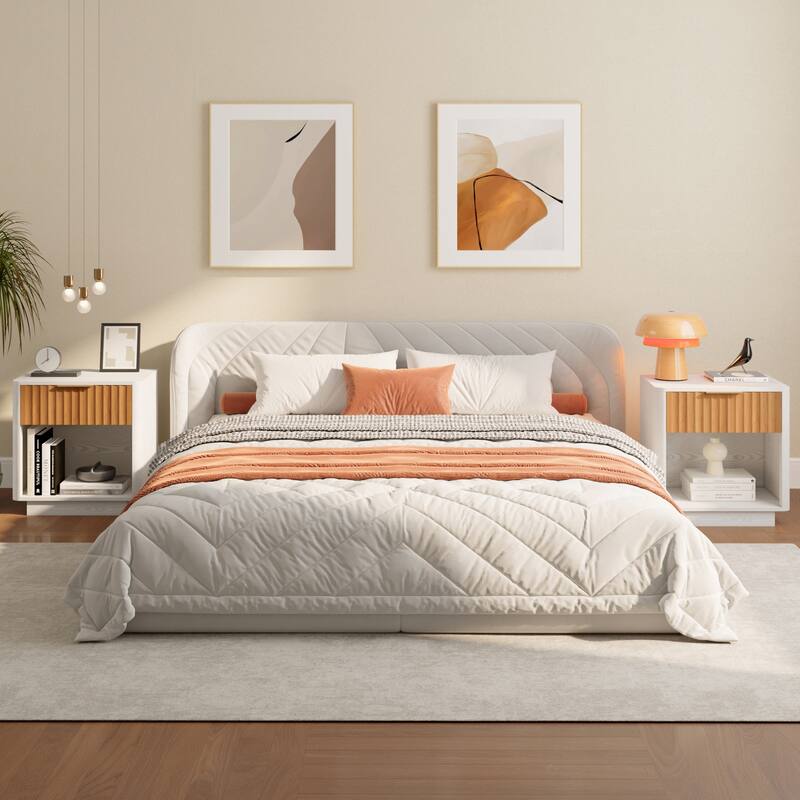 Contemporary Nightstand with Open Storage Set of 2