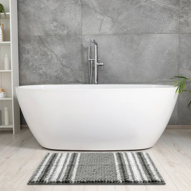 Striped Bathroom Rugs, Extra Soft and Absorbent Fluffy Chenille Bath Mat Rug, Non Slip Bathroom Floor Mat
