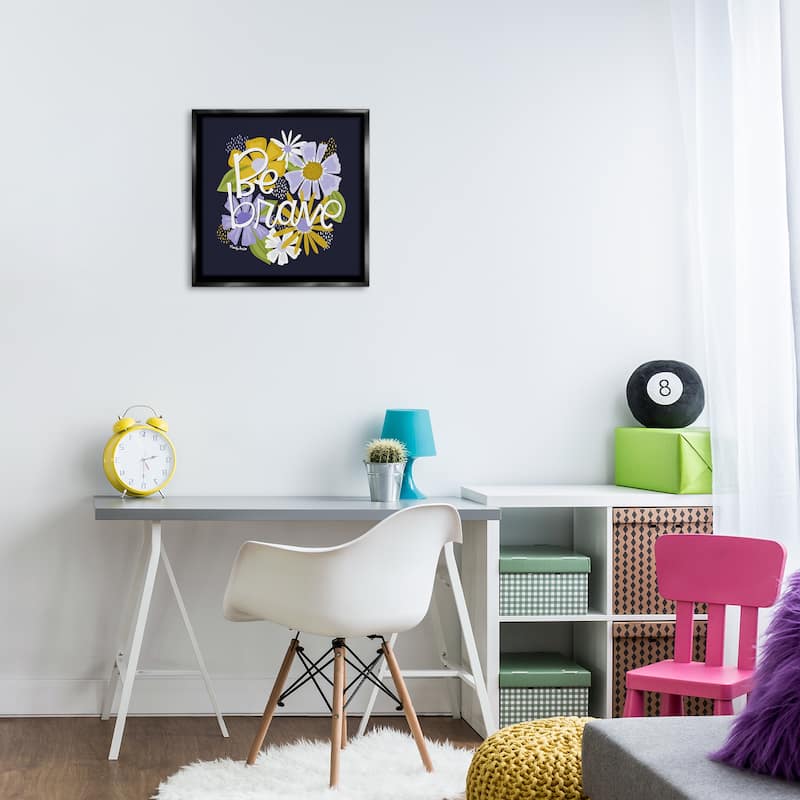 Stupell Be Brave over Florals Framed Floater Canvas Wall Art Design By Mandy Ford Art + Illustration