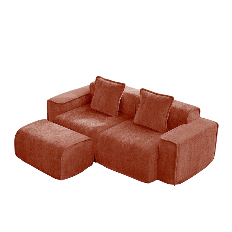 GDFStudio - Streamlined Velvet 2-Seater 78.74" Modular L-Shaped Sofa with Ottoman