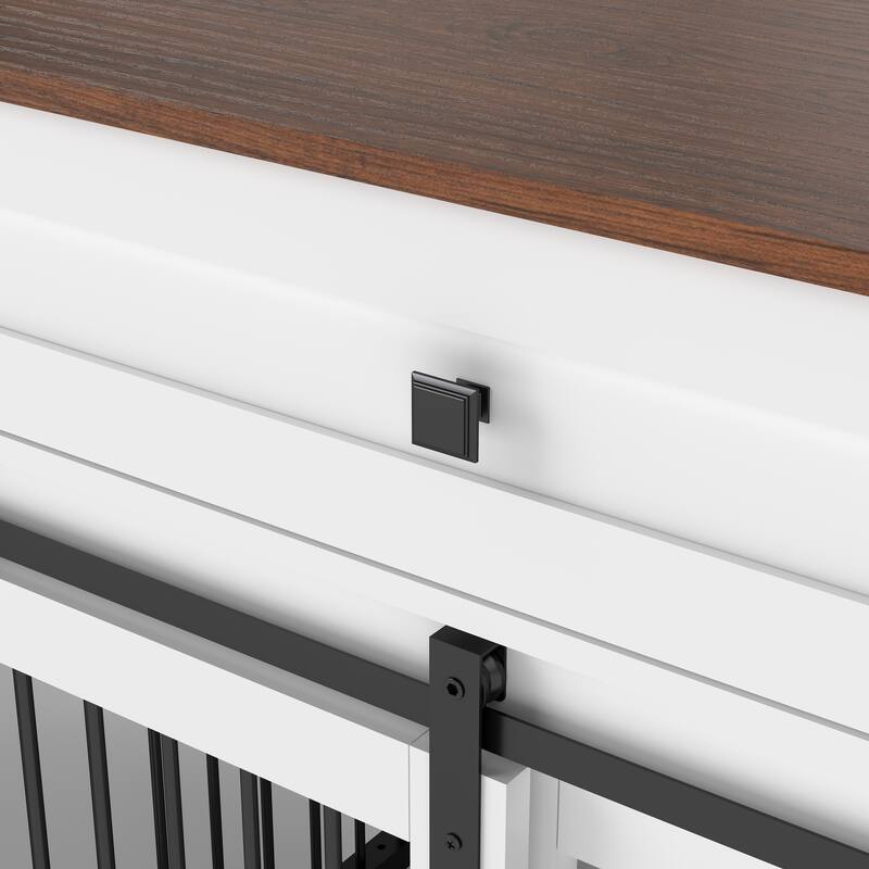 Large Dog Crate Furniture for 2 Dogs, Wooden Dog Kennel with 2 Drawers, Divider & Sliding Door, Indoor Dog Crate End Table