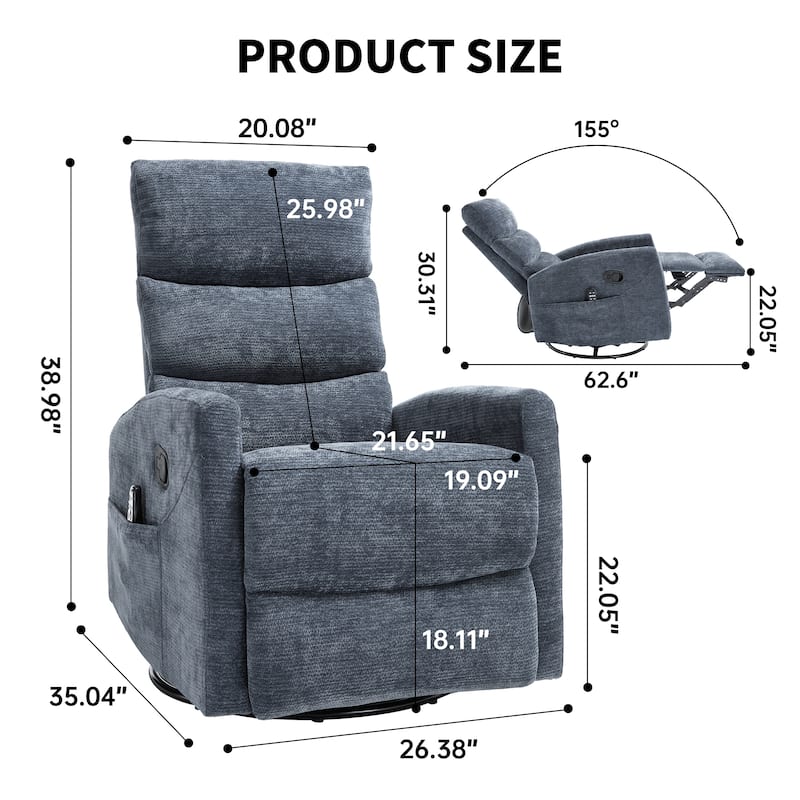 360° Swivel Rocking Recliner with Heat & Massage in Chenille Fabric