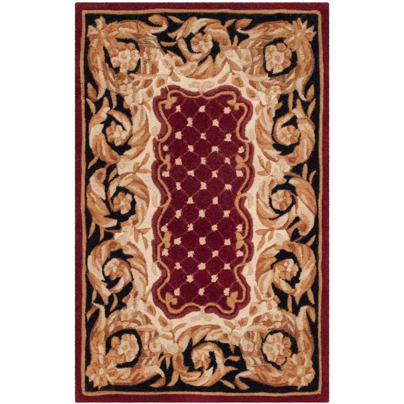 SAFAVIEH Handmade Naples Elizabeth Traditional Oriental Wool Rug - 2' x 3' - Burgundy/Black