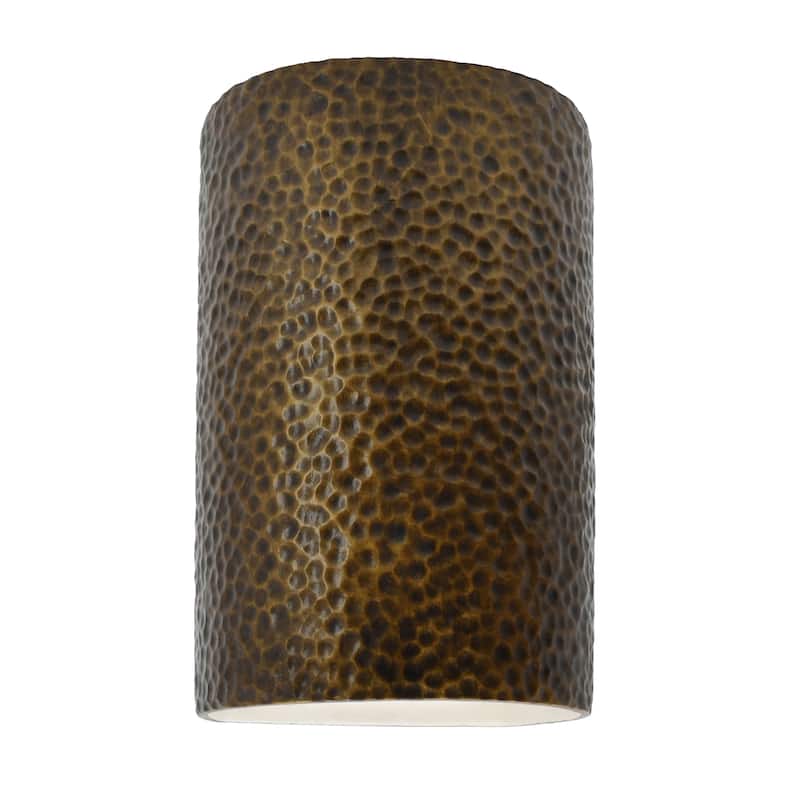 Justice Design Ambiance - Small Cylinder Wall Sconce - Closed Top (Outdoor) - Replaceable Bulb - Hammered Polished Brass