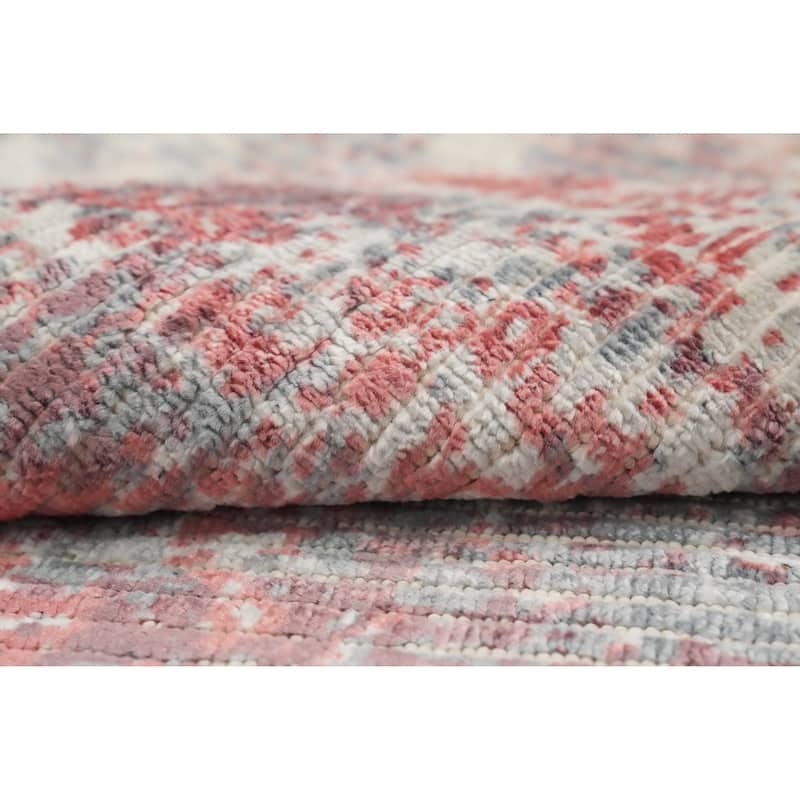 Hand Knotted Oriental Viscose Silk Carpet Modern All-Over Pink Abstract Area Rug - 4' 0'' X 2' 0''