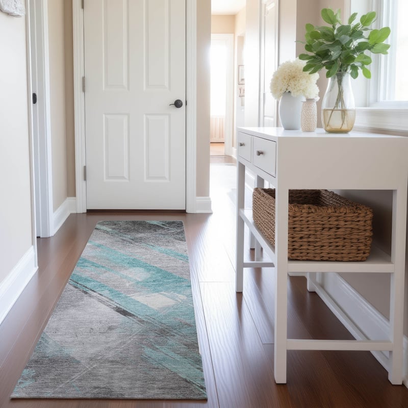 Premium Washable Super Soft Abstract Stripe Mayfield Rug - Teal - 2'3" x 7'6"