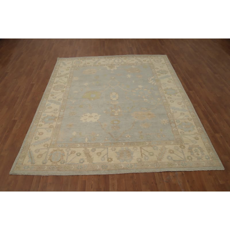 Hand Knotted Oriental 100% Wool Carpet Transitional All-Over Greys & Charcoal Oushak Area Rug - 9' 9'' X 8' 0''