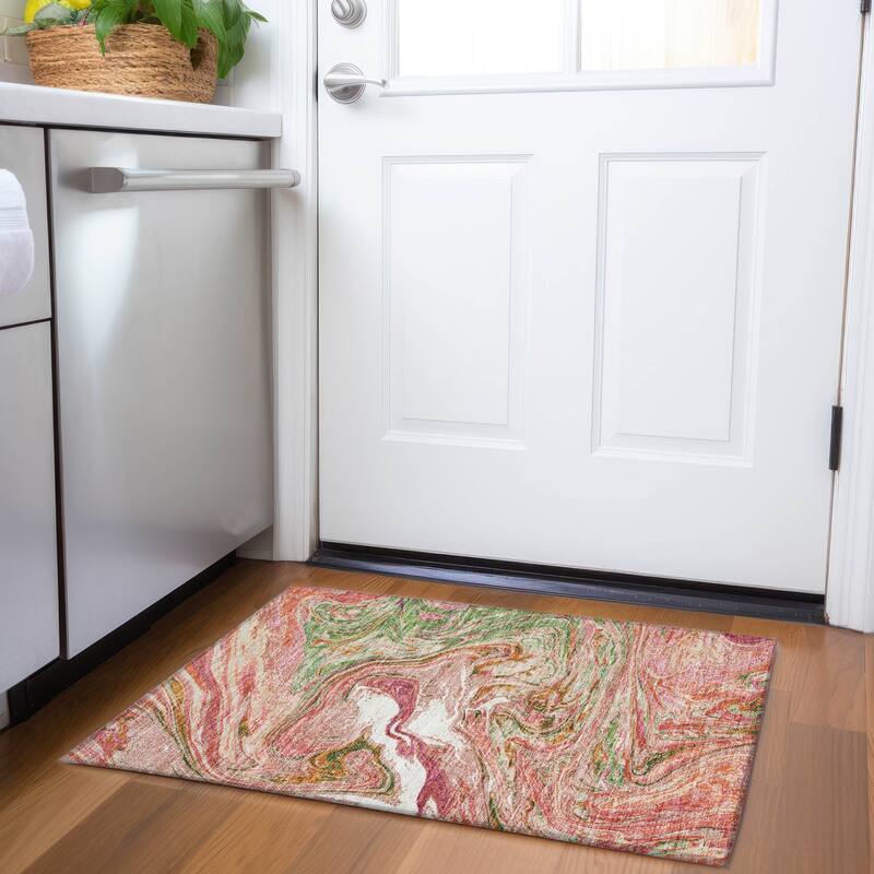 Premium Washable Super Soft Abstract Flow Mayfield Rug - Coral - 1'8" x 2'6"
