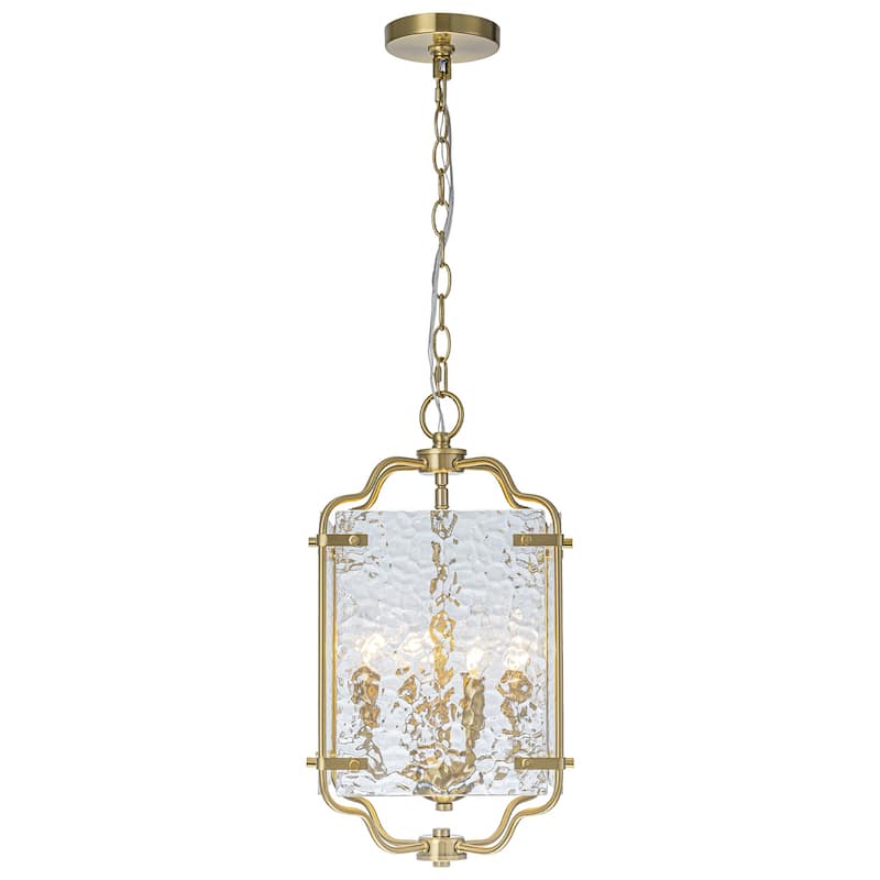 Modern 4-Light Metal Frame Pendant Light with Hammered Glass Panels - Dia.10-in