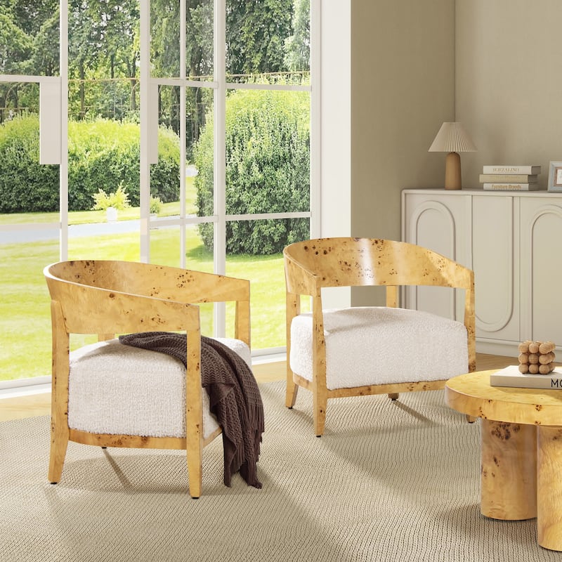 Madrid 26.5" Curved Barrel Burl Wood Accent Arm Chair