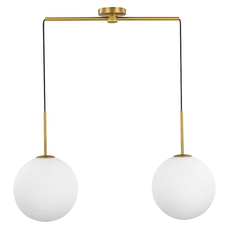 2-Light Modern Gold Linear Opal Frosted Glass Globe Bubble Kitchen Island Lights/Pendant