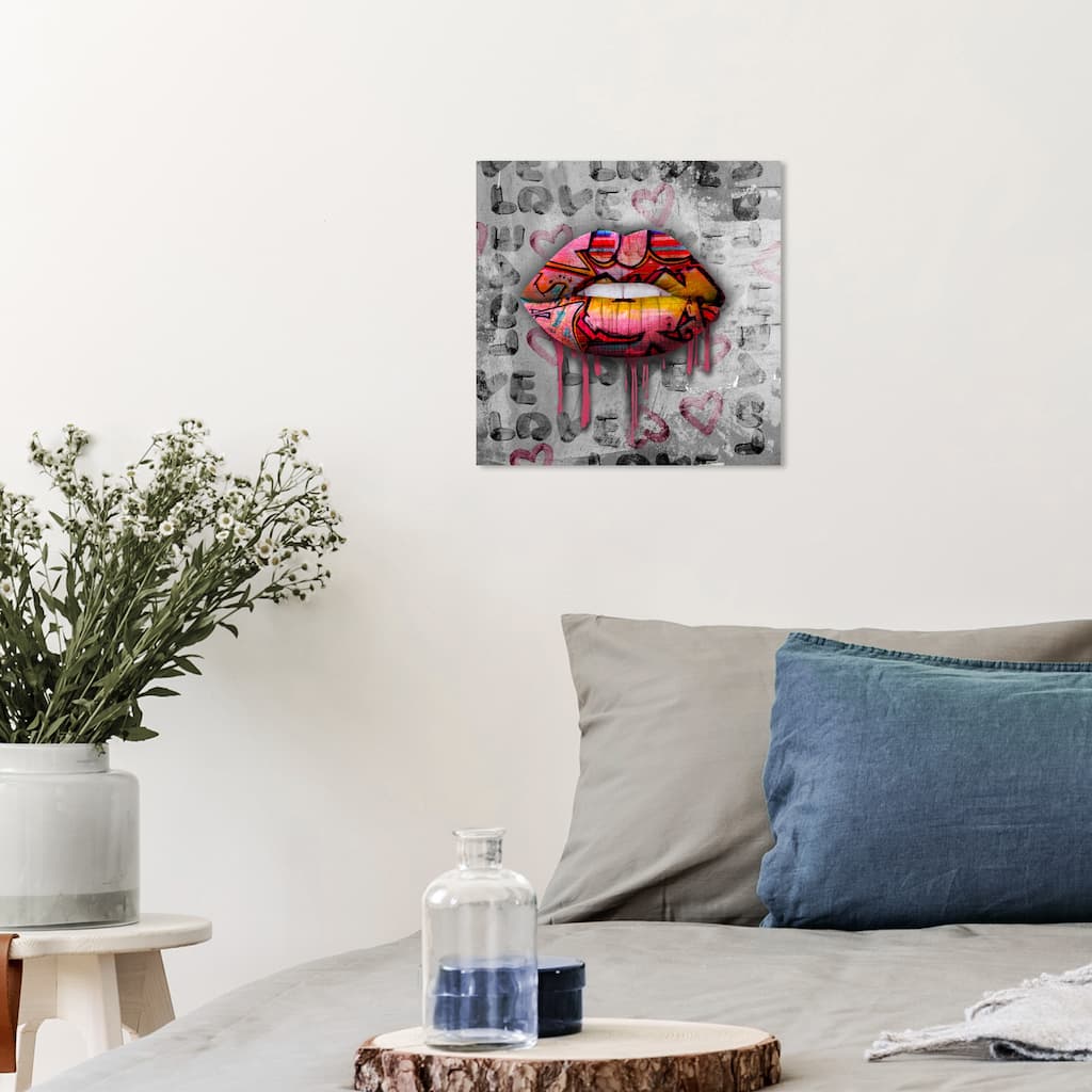 Wynwood Studio Canvas Fashion and Glam Urban Lips Gray and Modern & Contemporary Wall Art Canvas Print