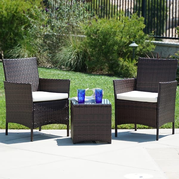 Shop Belleze 3pcs Patio Wicker Furniture Set 2 Chairs 1 Glass