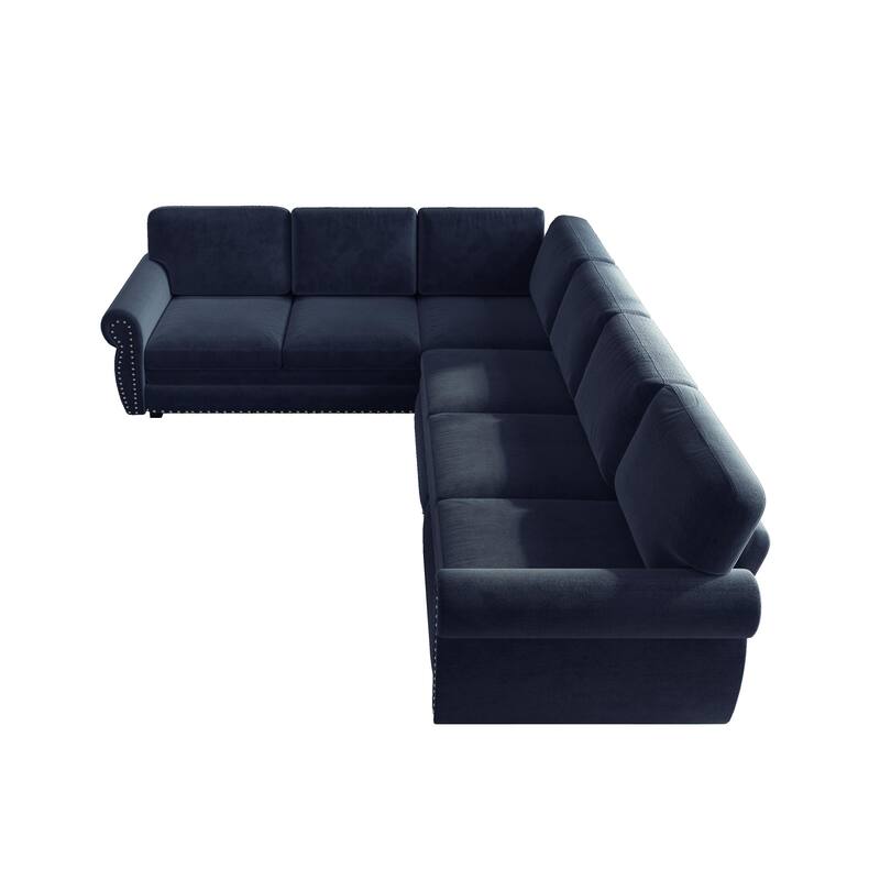 L-Shaped Sectional Sofa with Pull-Out Bed, Oversize Convertible Sleeper Sofa with Rolled Arms, Chenille Upholstery