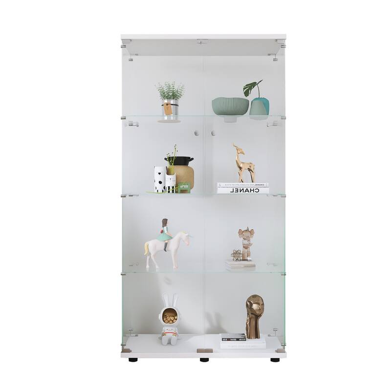 4-Shelves Glass Display Cabinet with 2 Doors, Floor Standing Curio Bookshelf, for Living Room Bedroom Study or Collection Room
