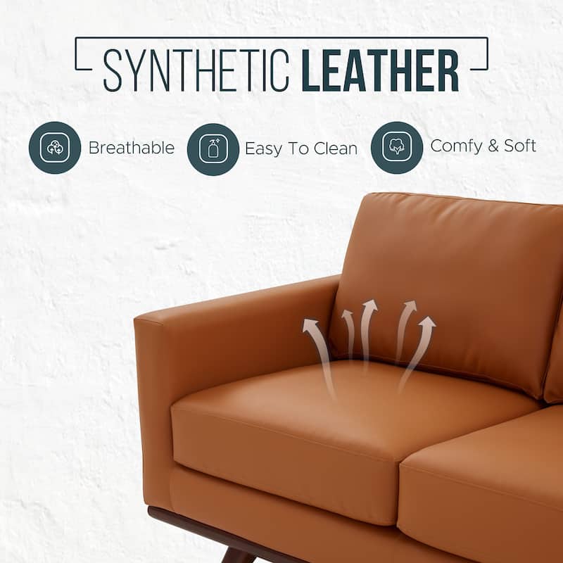 Chester Mid-Century 3 Seater Leather or Mesh Upholstery Sofa Couch With Birch Wood Frame for Living Room Bedroom and Office