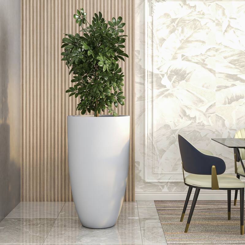 Crete Tapered Round Planter, Durable Fiberstone & Clay Indoor/Outdoor Pot with Drainage