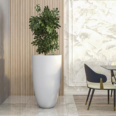 Crete Tapered Round Planter, Durable Fiberstone & Clay Indoor/Outdoor Pot with Drainage