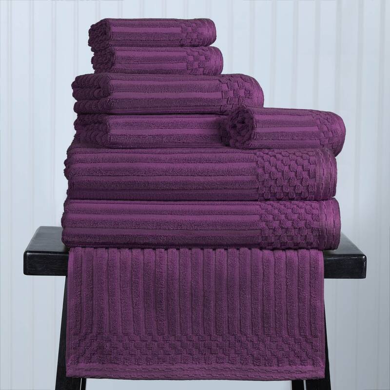 Superior Soho Ribbed Cotton 8-Piece Assorted Towel Set - Purple