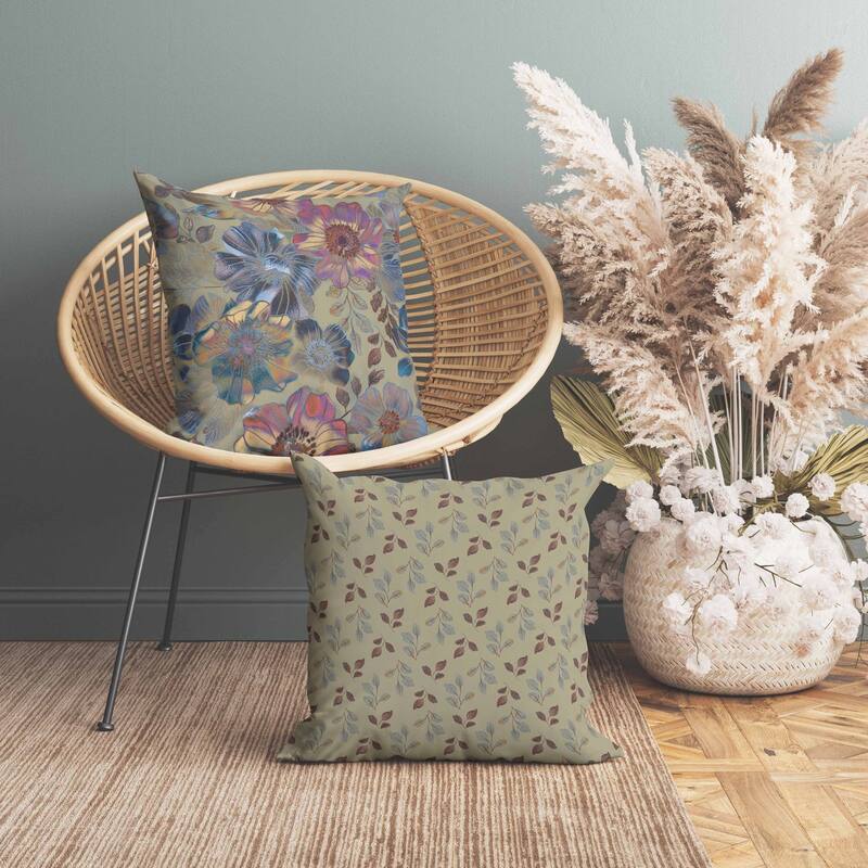 Painted Petalscape Faux Suede Reversible Throw Pillow Beige and Pink