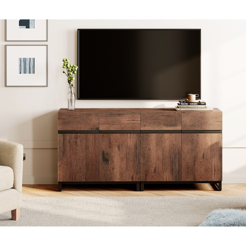 Modern TV Stand for TVs up to 70 Inches, 4-in-1 Entertainment Console with Storage Cabinets and 2 End Table, Media Cabinet