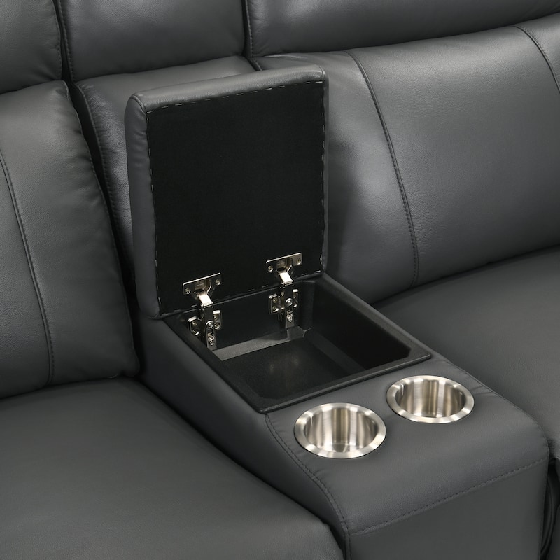 Furniture of America Joren Modern FSC Certified Leather Match Power Recline Sectional with Console and USB Port