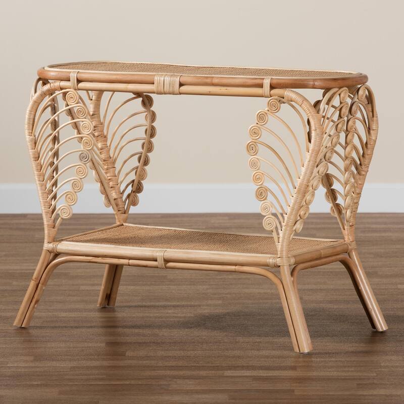 Bastet Modern Bohemian Natural Brown Rattan 2-Tier Console Table