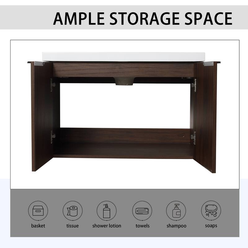 Modern Floating Bathroom Vanity with Single Resin Sink, Soft-Close Doors, Ample Storage, and Luxury Metal Handles
