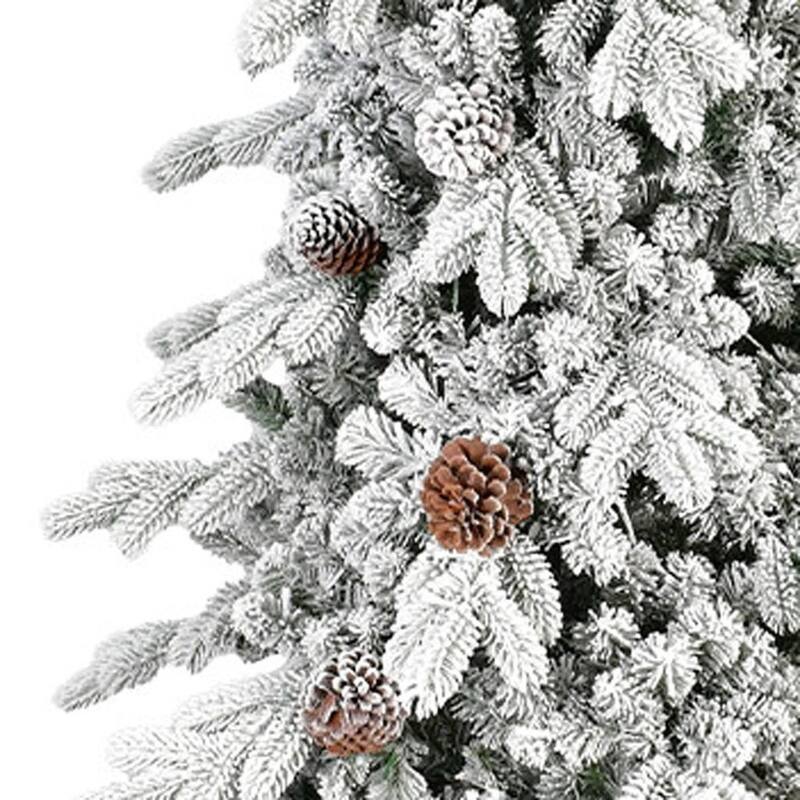HomeRoots 7.5' Full Flocked Fir Christmas Tree With Decorations - Green - 49.00 in. x 90.00 in. x 49.00 in.