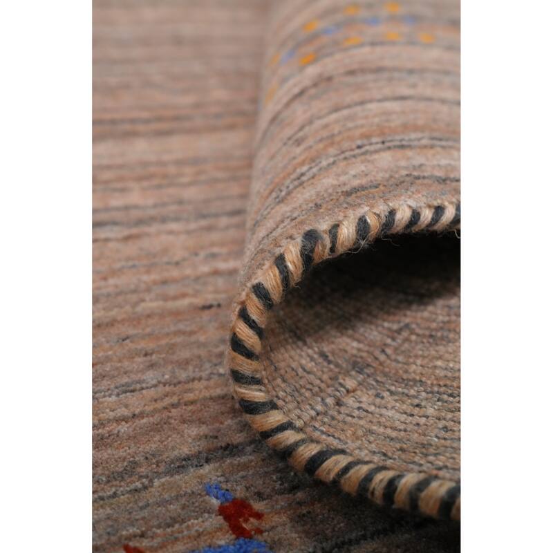 Hand Knotted Oriental 100% Wool Carpet Tribal Stripe Brown Gabbeh Area Rug - 4' 11'' X 3' 0''