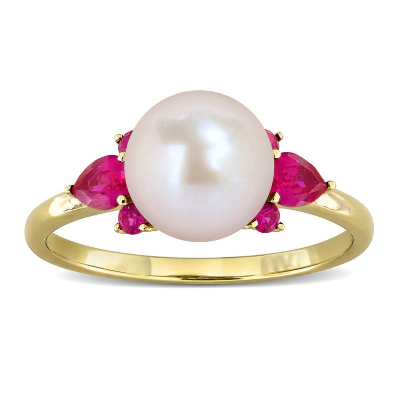 Miadora Cultured Freshwater Pearl and Gemstone Ring White or Yellow 14k Gold