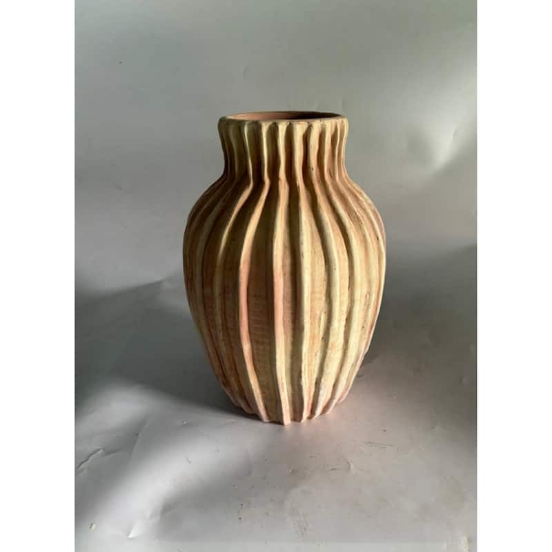 Scalloped Terracotta Vase - 13.75" - Brown