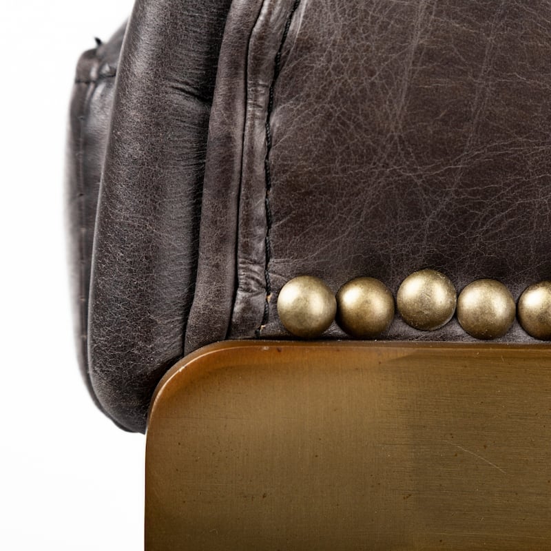 Hollyfield Black Genuine Leather Seat with Gold Metal Frame Counter Stool - 20"W x 19.8"D x 29"H