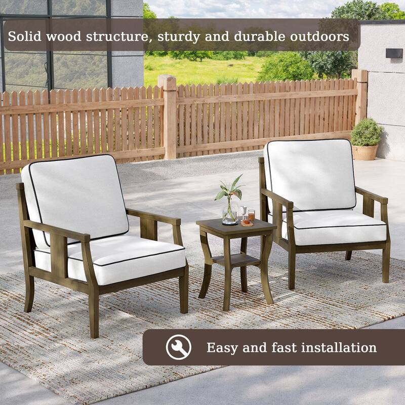 3-Piece Solid Teak Outdoor Patio Furniture Set Armchairs & Storage Table