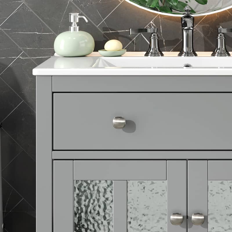 30" Bathroom Vanity with Ceramic Sink, Equipped with Adjustable Shelf and Tip-Out Tray