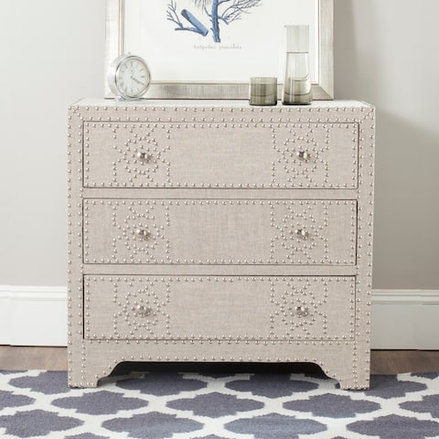 SAFAVIEH Gordy Grey 3-drawer Silver Nailhead Chest